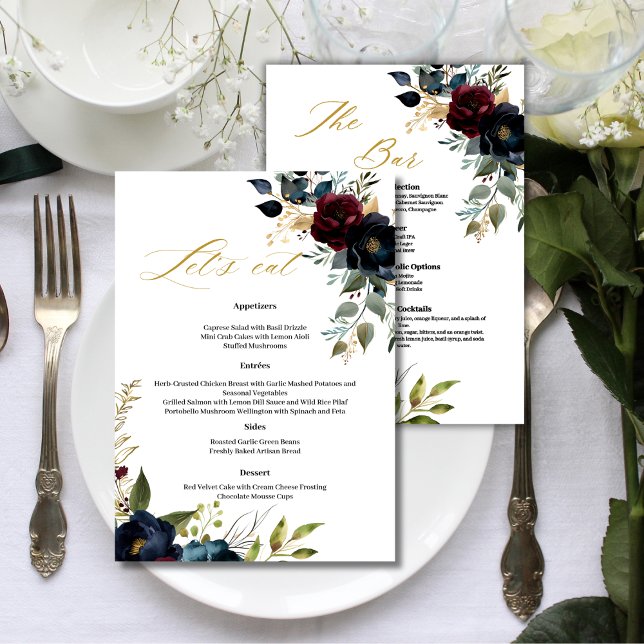 Menu Élégante Bourgogne fleurie & verdure (Créateur téléchargé)