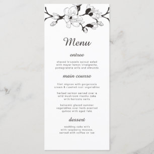 Menu Élégante branche simple. Mariage noir et blanc