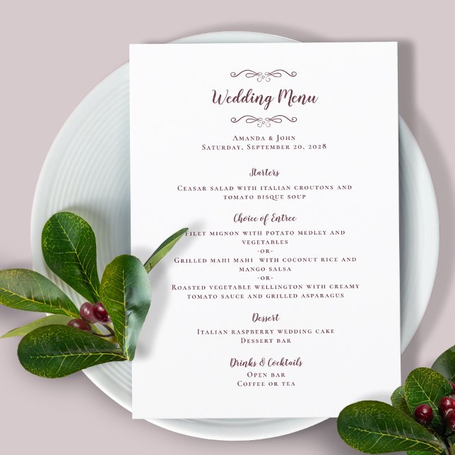 Menu Élégante calligraphie de mariage Burgundy Diner Me (Créateur téléchargé)