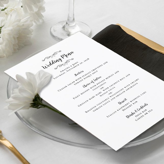 Menu Élégante calligraphie de mariage Chic Black Dinner (Créateur téléchargé)
