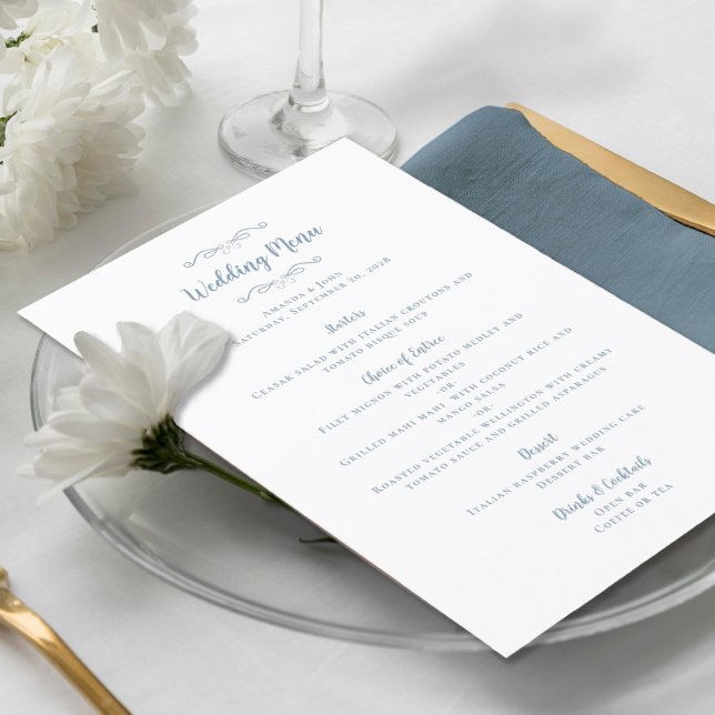 Menu Élégante calligraphie de mariage Chic Dusty Blue D (Créateur téléchargé)