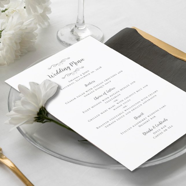 Menu Élégante calligraphie de mariage Chic Grey Blanc D (Créateur téléchargé)