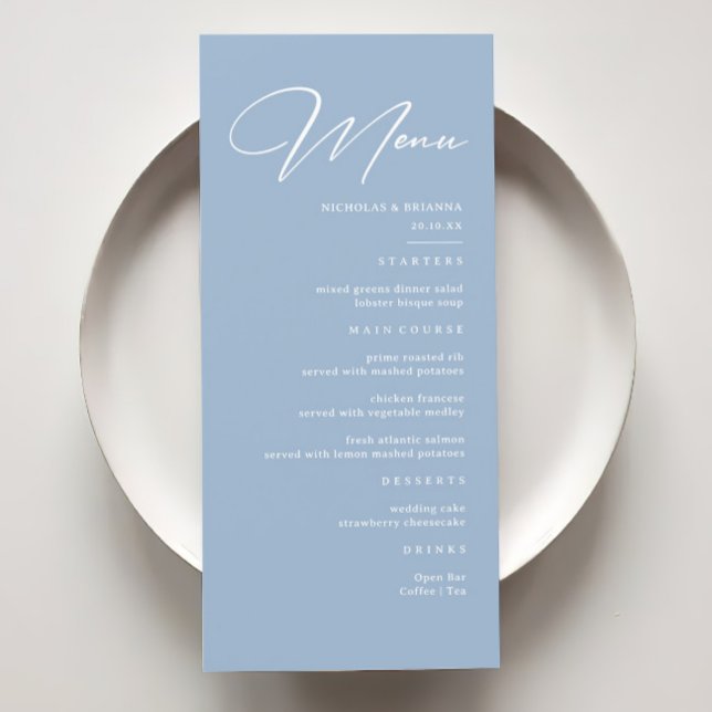 Menu Élégante calligraphie Dusty Blue Mariage (Créateur téléchargé)