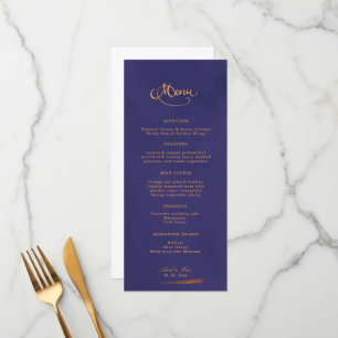 Menu Élégante calligraphie Emerald Purple & Gold Mariag
