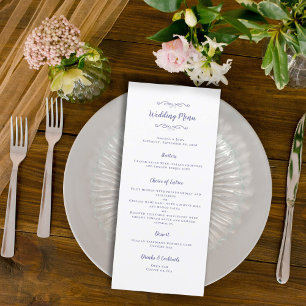 Menu Élégante Calligraphie Mariage Périwinkle Dîner Ble