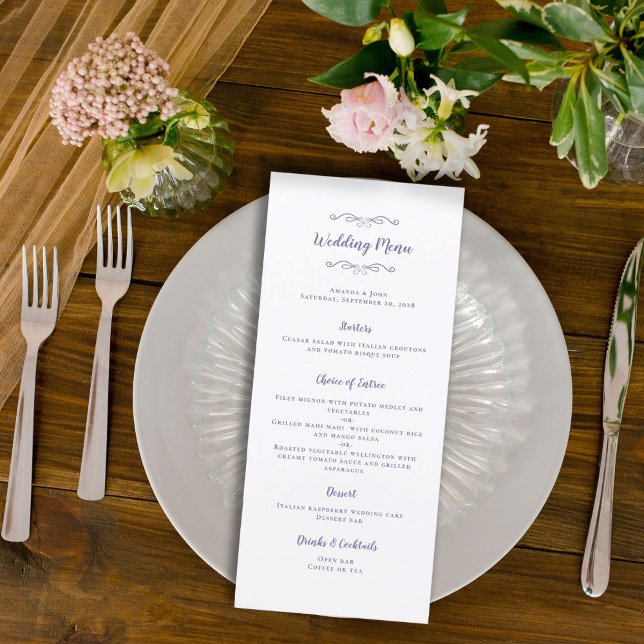 Menu Élégante Calligraphie Mariage Périwinkle Dîner Ble (Créateur téléchargé)