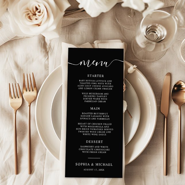 Menu Élégante calligraphie moderne noir blanc Mariage (Créateur téléchargé)