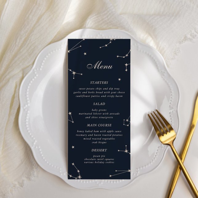 Menu Élégante Constellation Bleu Et Argent Mariage (Créateur téléchargé)