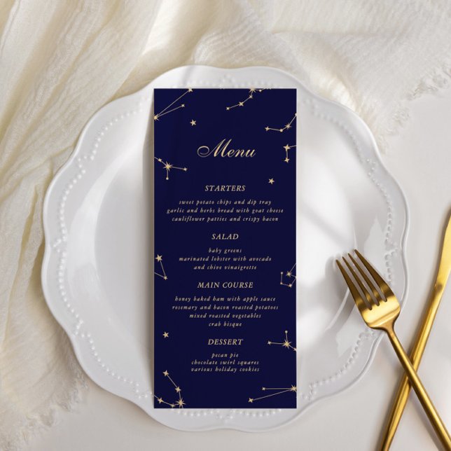 Menu Élégante Constellation Bleu Et Or Mariage (Créateur téléchargé)