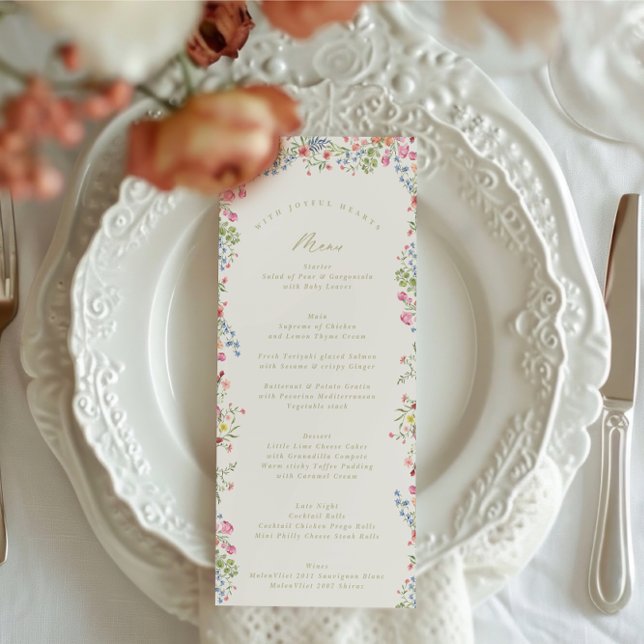 Menu élégante couleur d'aquarelle fleurie mariage (Créateur téléchargé)