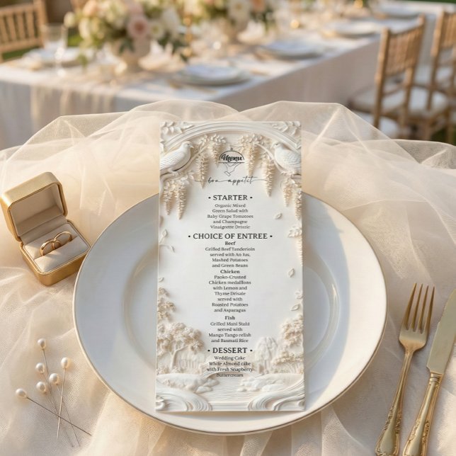 Menu Élégante crème ivoire Faux Art sculpté fin (Créateur téléchargé)
