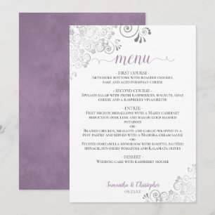 Menu Élégante dentelle argentée sur Mariage blanc