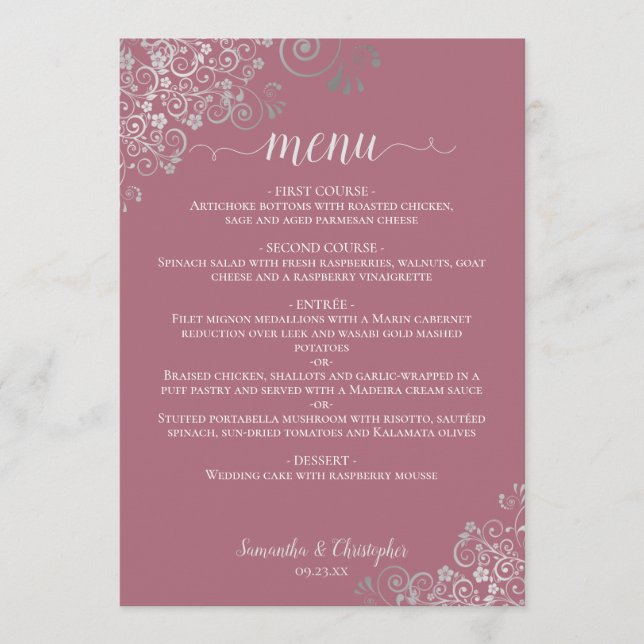Menu Elégante dentelle d'argent Frills Dusty Rose rose  (Devant)