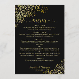 Menu Elégante dentelle d'or sur Mariage noir classique