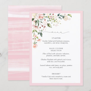 Menu Élégante Fête de Mariage Florale Aquarelle Rose