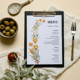 Menu Élégante Fête des mariées mariage Fleur sauvage de