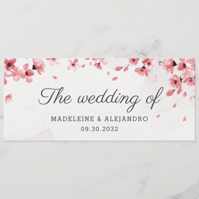 Menu Élégante fleur de cerisier rose mariage de (Devant)