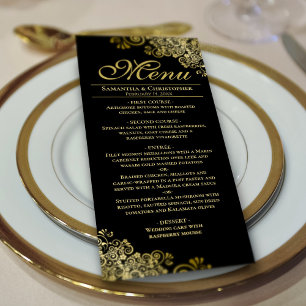 Menu Elégante frites dorées sur Mariage noir