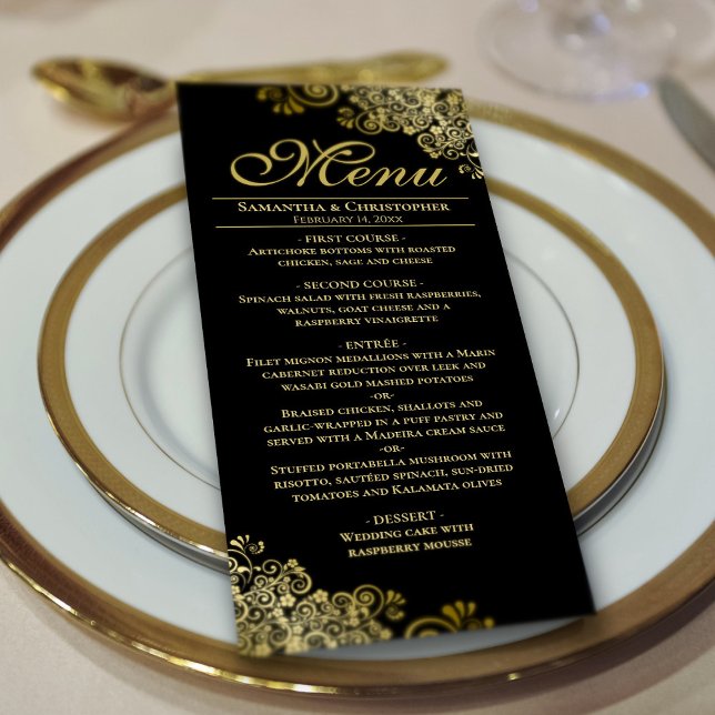 Menu Elégante frites dorées sur Mariage noir (Créateur téléchargé)