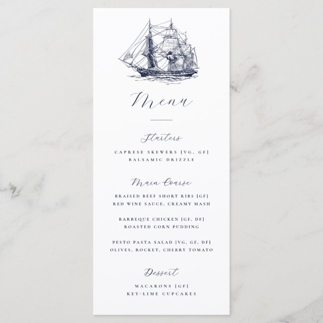 Menu Élégante Illustration de Bateau de Mariage Nautiqu (Devant)