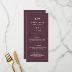 Menu Elégante laque simple cerise, Mariage Monogramme