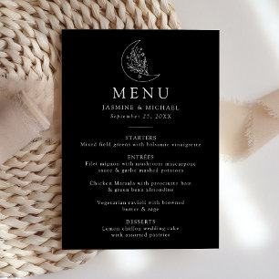 Menu Élégante Lune et étoiles Mariage noir et blanc