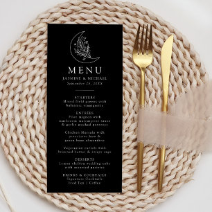 Menu Élégante Lune et étoiles Mariage noir et blanc