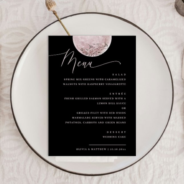 Menu Élégante Lune rose | Dîner Mariage céleste noir (Créateur téléchargé)
