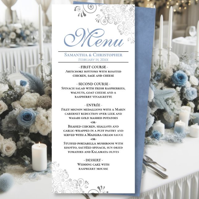 Menu Elégante perruque bleu argent Dusty sur Mariage bl (Front/Back)