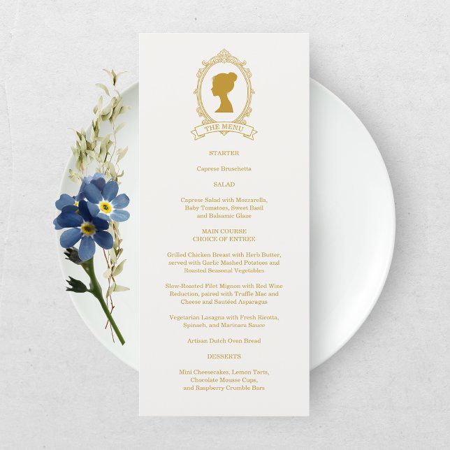Menu Élégante réception de mariage bleu et or de l'ère  (Créateur téléchargé)