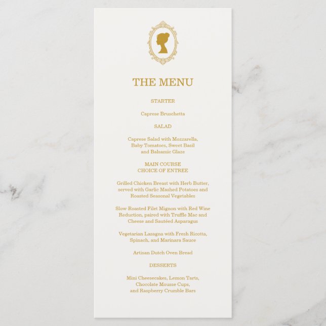 Menu Élégante réception de mariage bleu et or de l'ère  (Devant)