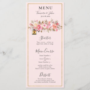 Menu Elégante Réception Rose Gold Floral Lanterns