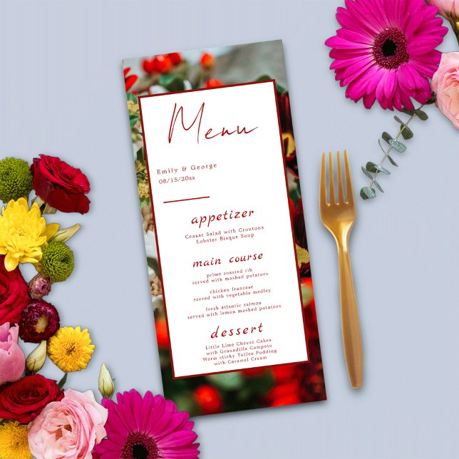 Menu Élégante roses rouges fleurs fleurs Mariage floral (Créateur téléchargé)
