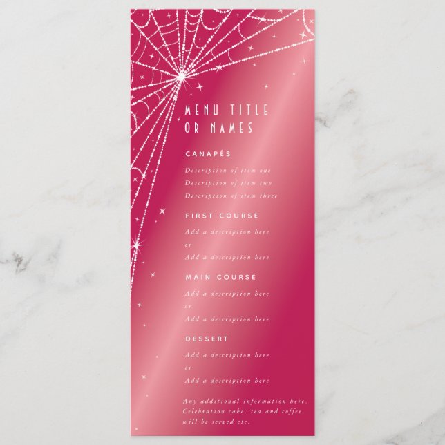 Menu Élégante Toile d'Araignée Diamant Rose Chaud Plate (Devant)
