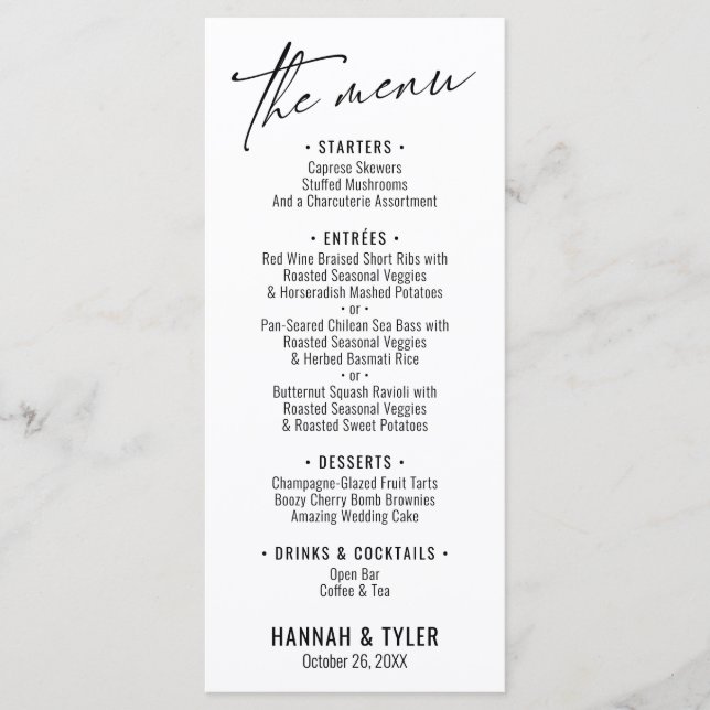 Menu Élégante Typographie contemporaine simple Blanc (Devant)