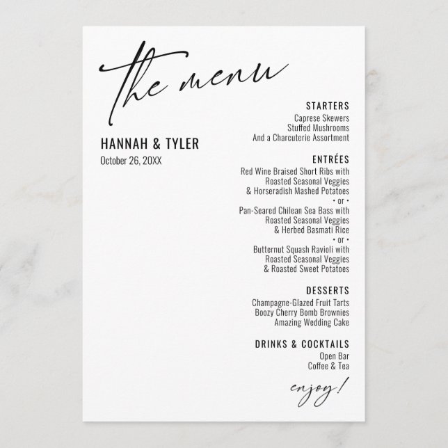 Menu Élégante Typographie contemporaine simple Noir Bla (Devant)