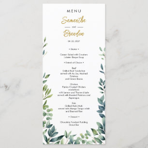 Menu Elégante verdure botanique feuille Mariage