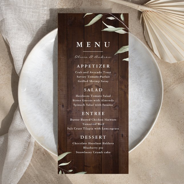 Menu Élégante verdure grange bois comté mariage rustiqu (Elegant greenery barn wood county rustic wedding menu)