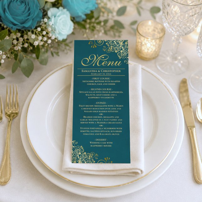 Menu Élégantes Boucles et Volutes Dorées sur un Mariage (Créateur téléchargé)
