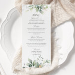 Menu Élégantes feuilles de eucalyptus verdure or mariag<br><div class="desc">Belles cartes de menu de mariage avec eucalyptus aquarelle et feuilles dorées. Choix parfait pour les mariages de printemps et d'été.</div>