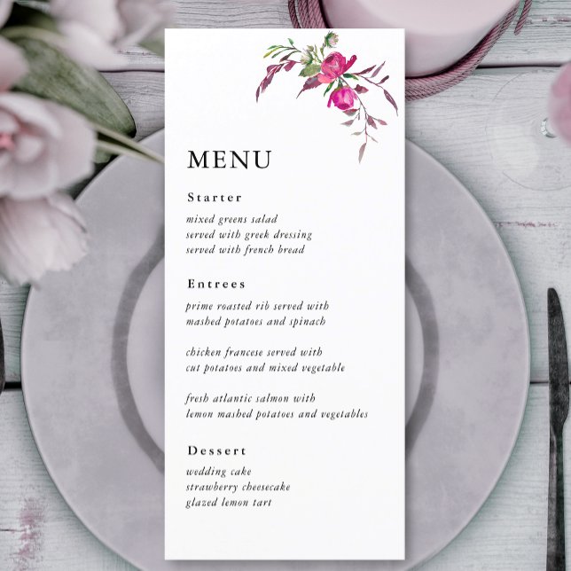Menu Élégantes fleurs roses violettes de mariage de pri (Créateur téléchargé)