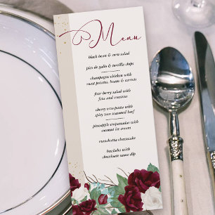 Menu Élégantes roses florales bordeaux et ivoire