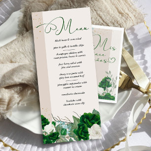 Menu Élégantes roses vert émeraude et ivoire florales