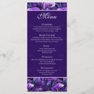 Menu Élégants Lys calla violets inspirés de destination