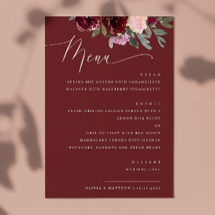 Menu Élégants roses de marron rouge. Mariage fleuri du 