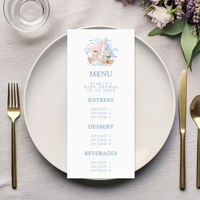 Menu Élément Marin Éléphant Ours Aquarelle Bateau Baby  (Créateur téléchargé)