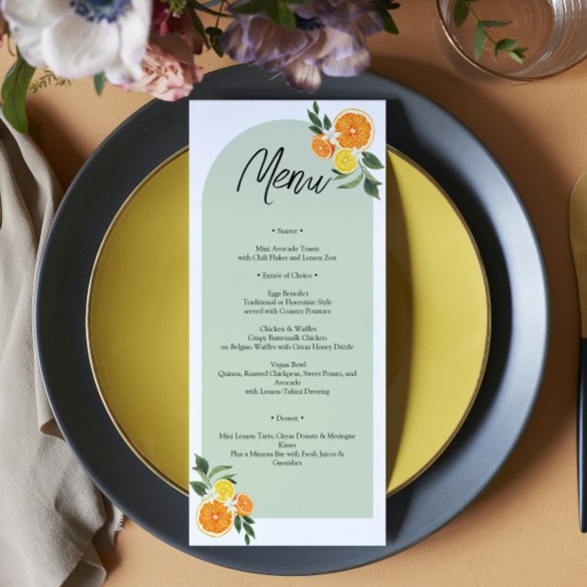 Menu Elle a trouvé son principal agrume citron de douch (watercolor lemons, soft greenery, and modern elegant typography summer bridal shower, garden brunch)