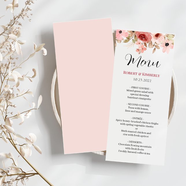 Menu ELLE Rose Fleur Élégant Mariage (Créateur téléchargé)
