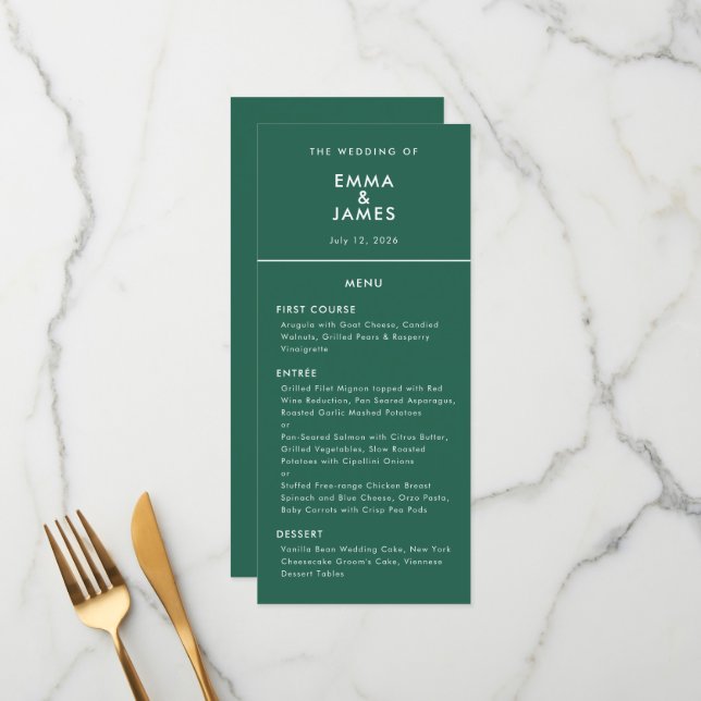 Menu Emerald Ampersand Mariage Inversé | Élégant (Devant/Arrière en situation)