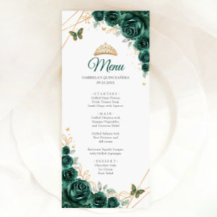 Menu Emerald Gold Floral Quinceanera